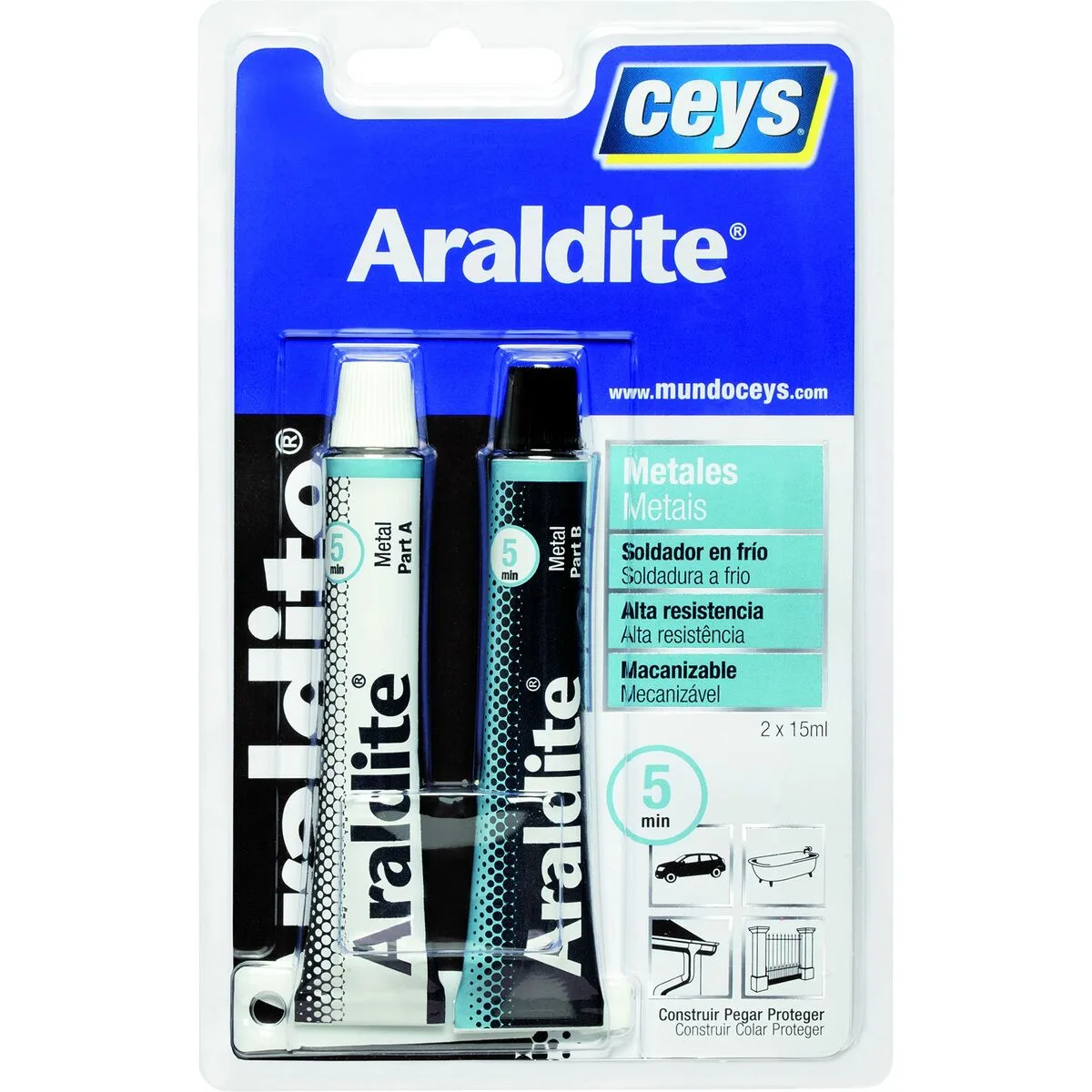 Epoksidiniai klijai metalui CEYS Araldite, 2 × 15 ml